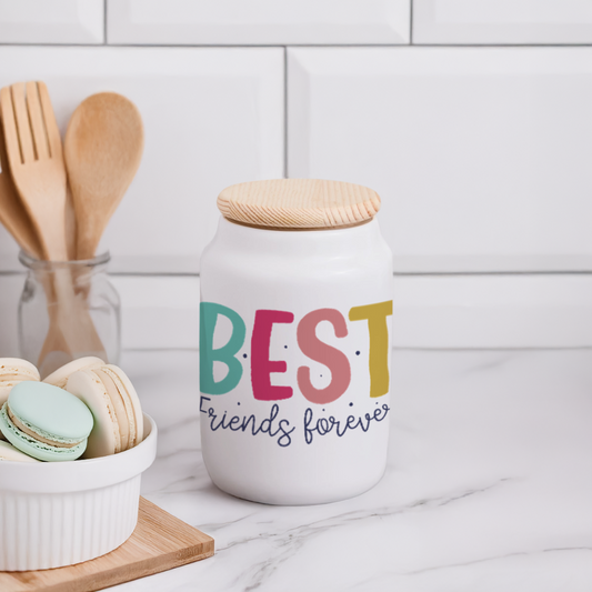 Best friends forever - Keramikdose mit Holzdeckel - Weiß