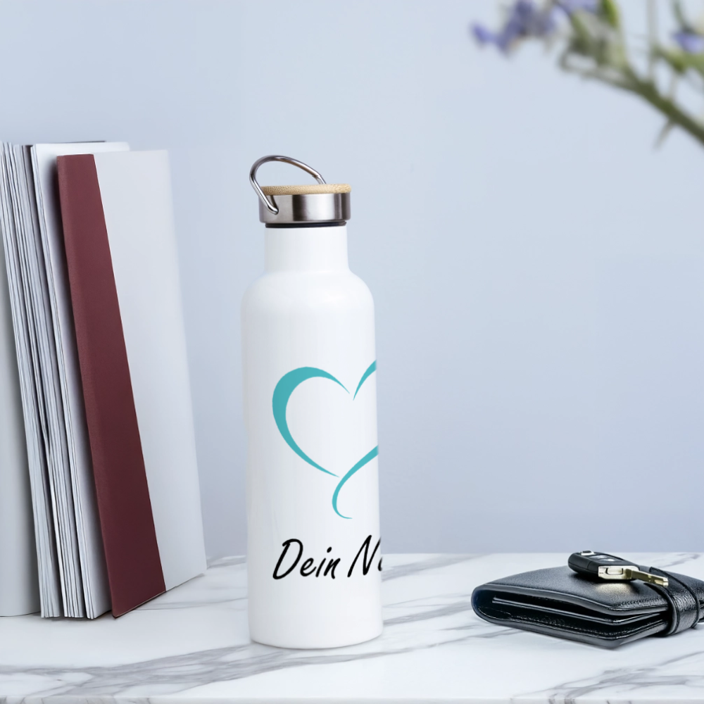 Thermosflasche - personalisierbar - mit Herz - Weiß