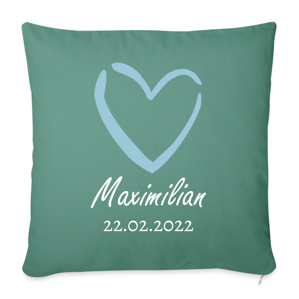 Motiv: Herz mit Name und Geburtsdatum - Kissen - Tanngrün