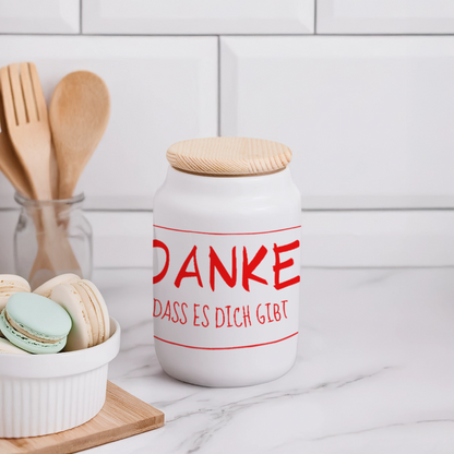 Danke dass es dich gibt - Keramikdose mit Holzdeckel - Weiß