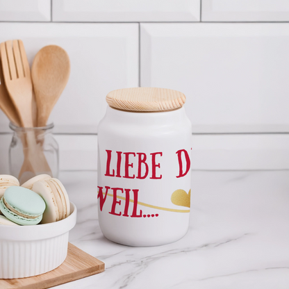 Statement: Ich liebe dich, weil.... - Keramikdose mit Holzdeckel - Weiß