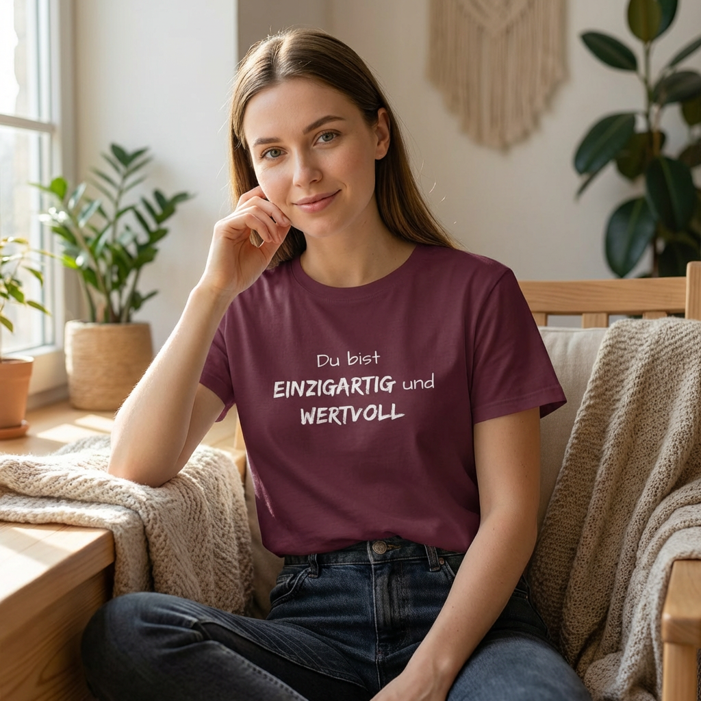 Motiv: Du bist einzigartig und wertvoll - Baumwoll T-Shirt