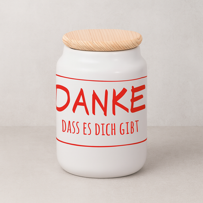 Danke dass es dich gibt - Keramikdose mit Holzdeckel